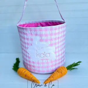 Personalized Easter Basket with Rabbit Design, Pink and White Striped, Ideal for Easter Celebrations Organiser Multicolor