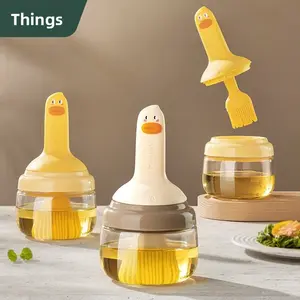 Fun Cartoon Fish-Shaped Silicone Locking Oil Brush with Lid, Compact Kitchen Utensil Set, Oil Pot for BBQ & Baking, Home Storage Organizer Kitchenware Gift Item