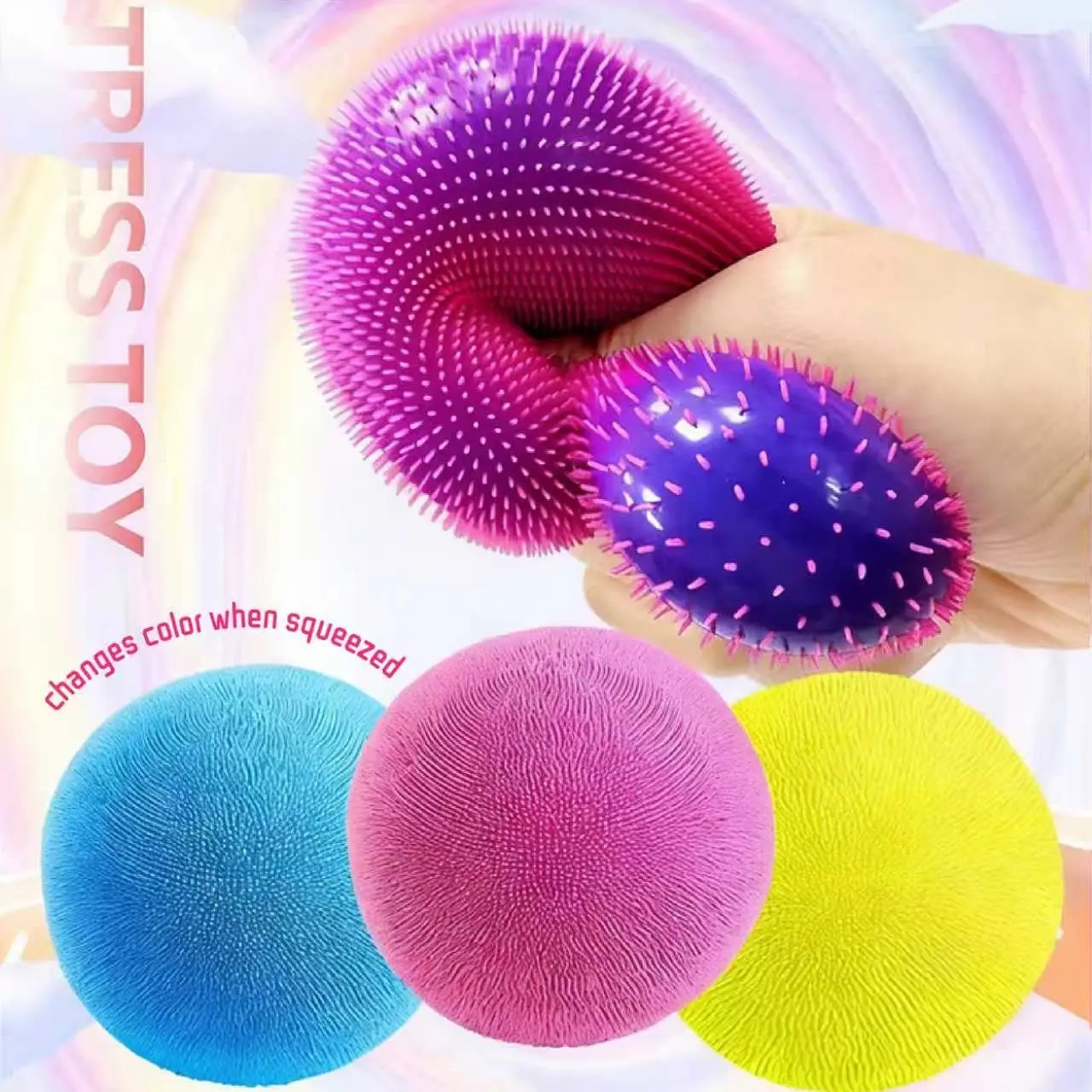 Squishy Plush Ball, Color Changing Stress Relief ToySilent, High Elasticity & SoftNew Style Fidget Toy with Soft High Resilience TouchPerfect Stress Relief and Venting Toy