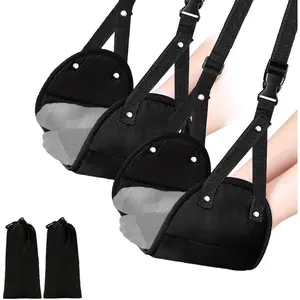 2 Pack Airplane Travel Footrest Hammocks, Adjustable, Black, Memory Foam, Foot Hammock for Airplane Travel