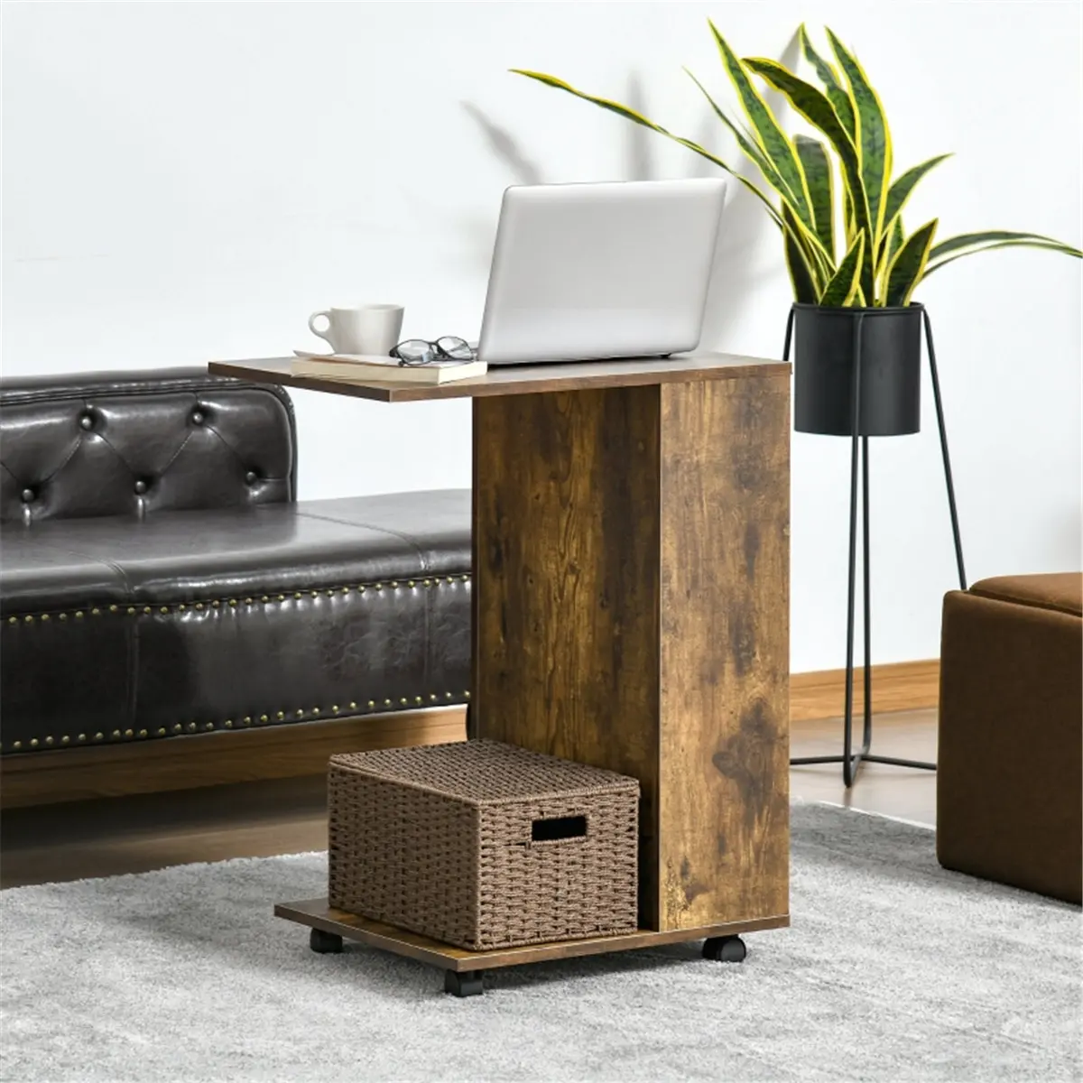 C-Shaped Sofa Side Table,Small Side Table,Table for Couch, Sofa and Bed, Tv Tray Table That Slides Under for Living Room, Bedroom, Bedside