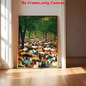 1 pc, wall art, vintage poster, black art print, man with umbrella in Forest Scene canvas painting, living room aesthetic, bedroom decor, apartment decor, housewarming gift, unframed