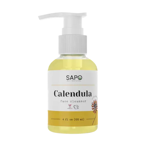 Sapo All Natural Calendula Face Cleanser - Hydrating Creamy Facial Wash with Hyaluronic Acid, Coconut Oil & Glycerin - Calming, Moisturizing & Vegan For Dry, Oily, Sensitive or Irritated Skin - 4 oz