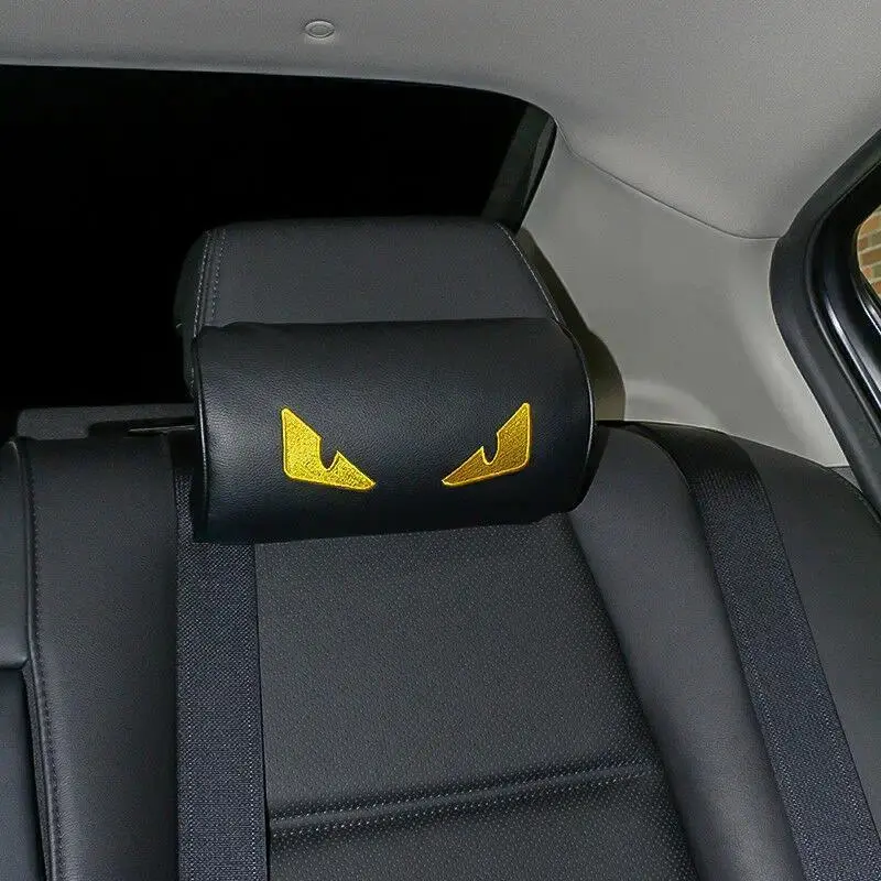 1 Piece Auto Car Seat Head Neck Rest Pillow - 12.5*23.5cm Soft Foam PU Leather Cushion Pad for Adults, All Seasons Cervical Protection, Elastic Band Fixed