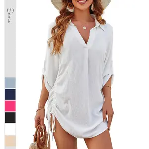 Womens Bathing Suit Cover Ups Bikini Swimsuit Coverup Drawstring Beach Dress Shirt