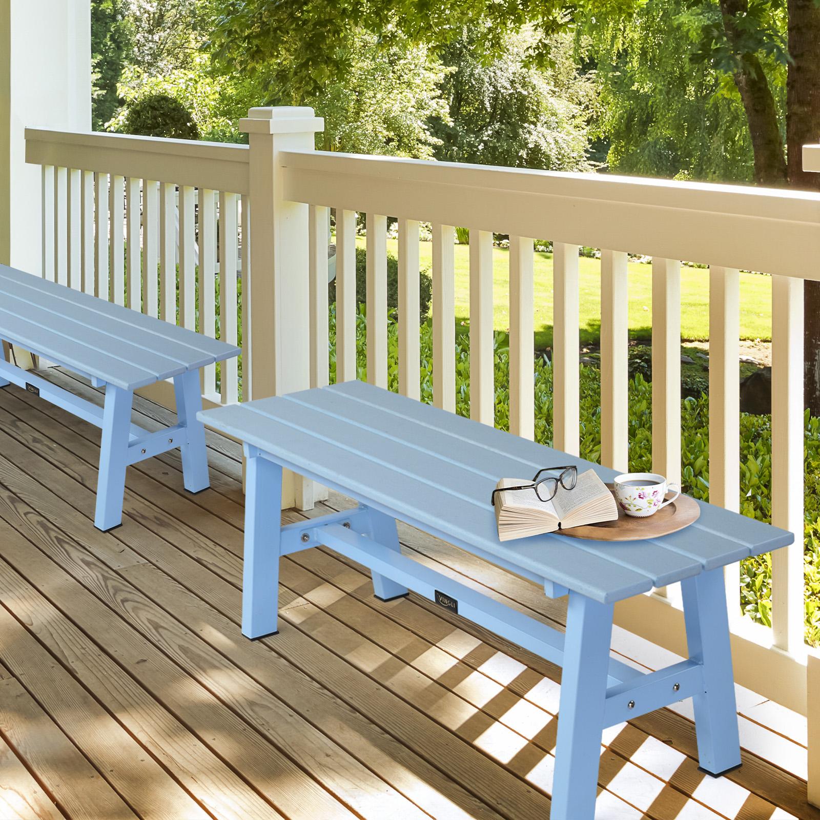 47” Outdoor Bench HDPE Patio Garden Bench w/Metal Legs, Poly Lumber Outdoor Backless Bench, 660 LBS Capacity (Blue)