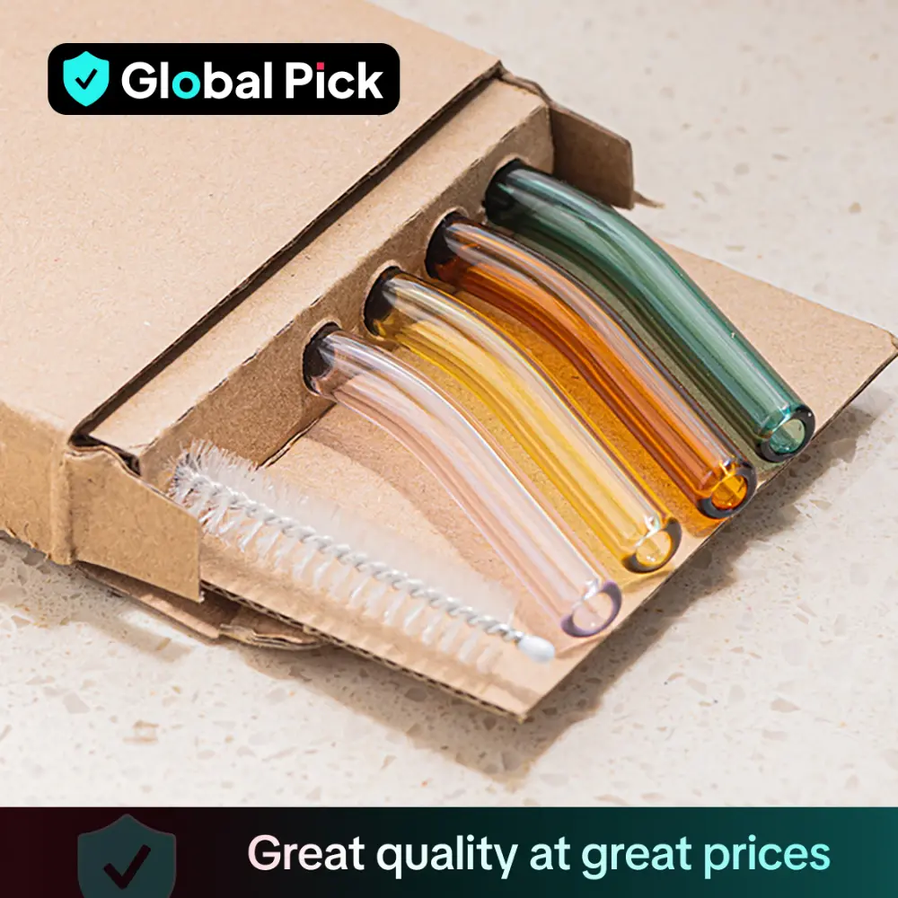 Colorful Glass Straw & Brush Set, 4pcs Reusable Heat Resistant Glass Straw with 1 Count Brush, Drinkware Accessories for Outdoor, Restaurant, Picnic