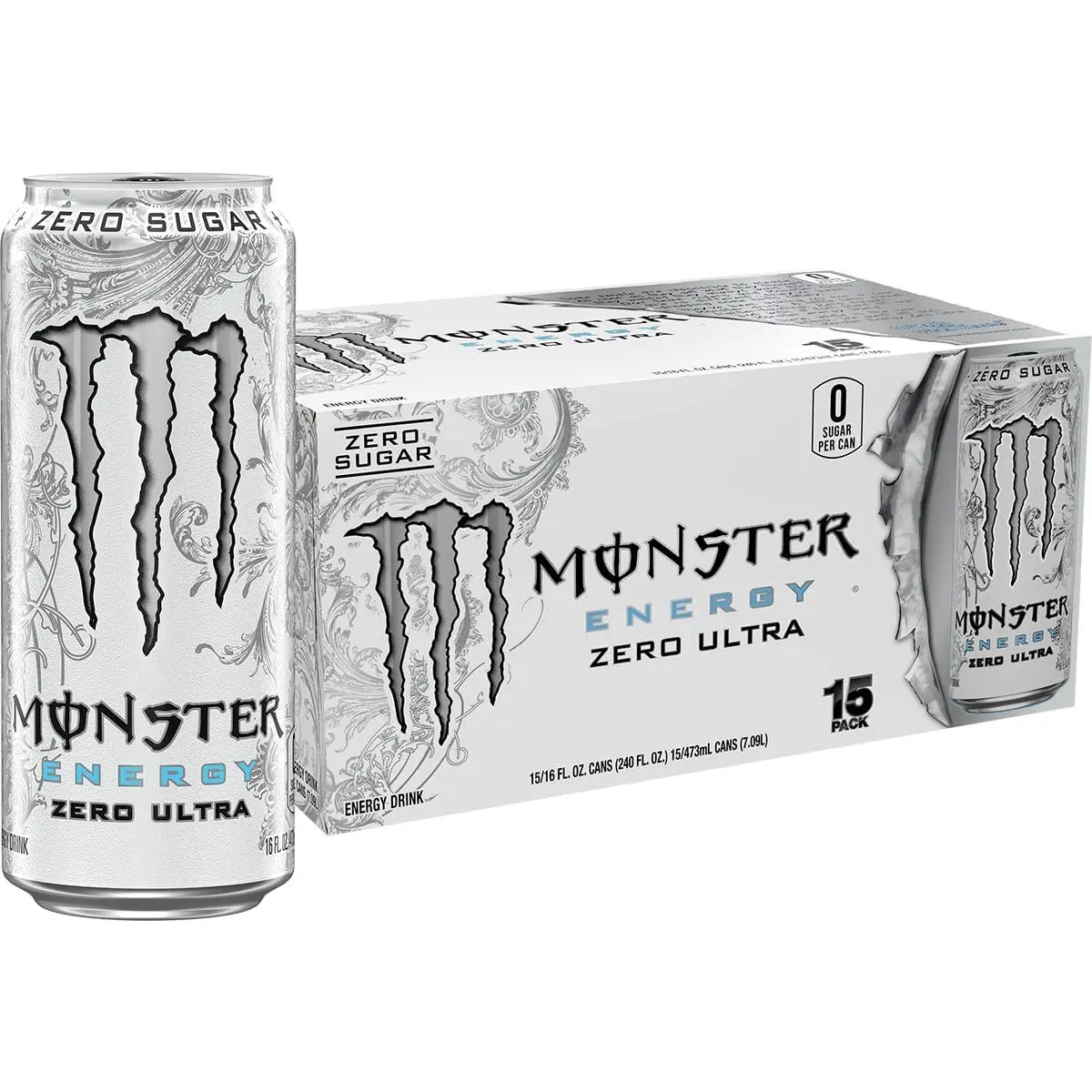 Monster Energy 0 Ultra, Sugar-Free Energy Beverage, 16 oz | Pack of 15 Monster Energy 0 Ultra, Sugar-Free Energy Beverage, 16 oz | Pack of 15