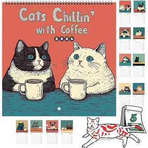 2026  Calendar, Cats Chillin' with Coffee Wall Calendar, 12 Monthly  Themed Calendar, 2026  Wall Calendar Funny,  Year Christmas Gifts for  Lovers (8.3 * 8.3in)