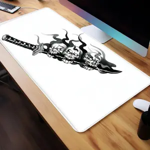Skull Katana Pattern Mouse Pad, 1 Count Large Gaming Mouse Pad, Non-slip Rubber Base & Stitched Edge Desk Pad for Laptop PC Computer