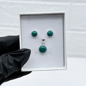 950 Silver Small Set of Green Chrysocolla Stone - Round Style