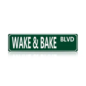 Vintage Tin Sign Wake & Bake Blvd Retro Metal Sign for Home Bar Coffee Garden Indoor Outdoor Decor 4x16 Humorous Gift for Mother’s Day Father’s Day Graduation 4th of July