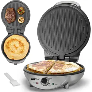 Electric Griddle Nonstick, Multi-Funtional Quesadilla Maker 10 Inch, Electric Grill Indoor, Pancake Griddle & Pan, Smokeless Indoor Grill, Non-stick Surface, Silver