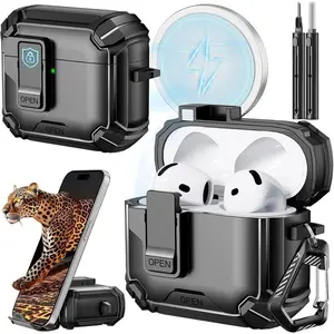 Compatible with AirPods 4th Case with Phone Stand & Cleaning Kit,Compatible with Magsafe,Magnetic Automatic Lock for Airpods 4 with Active Noise Cancellation Charging Cover (2024)