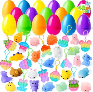 48 Pcs Prefilled Easter Eggs with Assorted Toys, Filled with Mochi and pop Bubble for Easter Egg Hunt, Kids Basket Stuffers, Party Favor Decor Supply, Classroom Prize