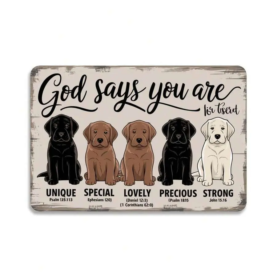Vintage Religious Puppy Print Metal Wall Sign - 8x12 in Home Supplies Plaque with Quick Hang Holes, Heartwarming Pups Easy-Hanging Decor for Bedroom, Kitchen, Gift