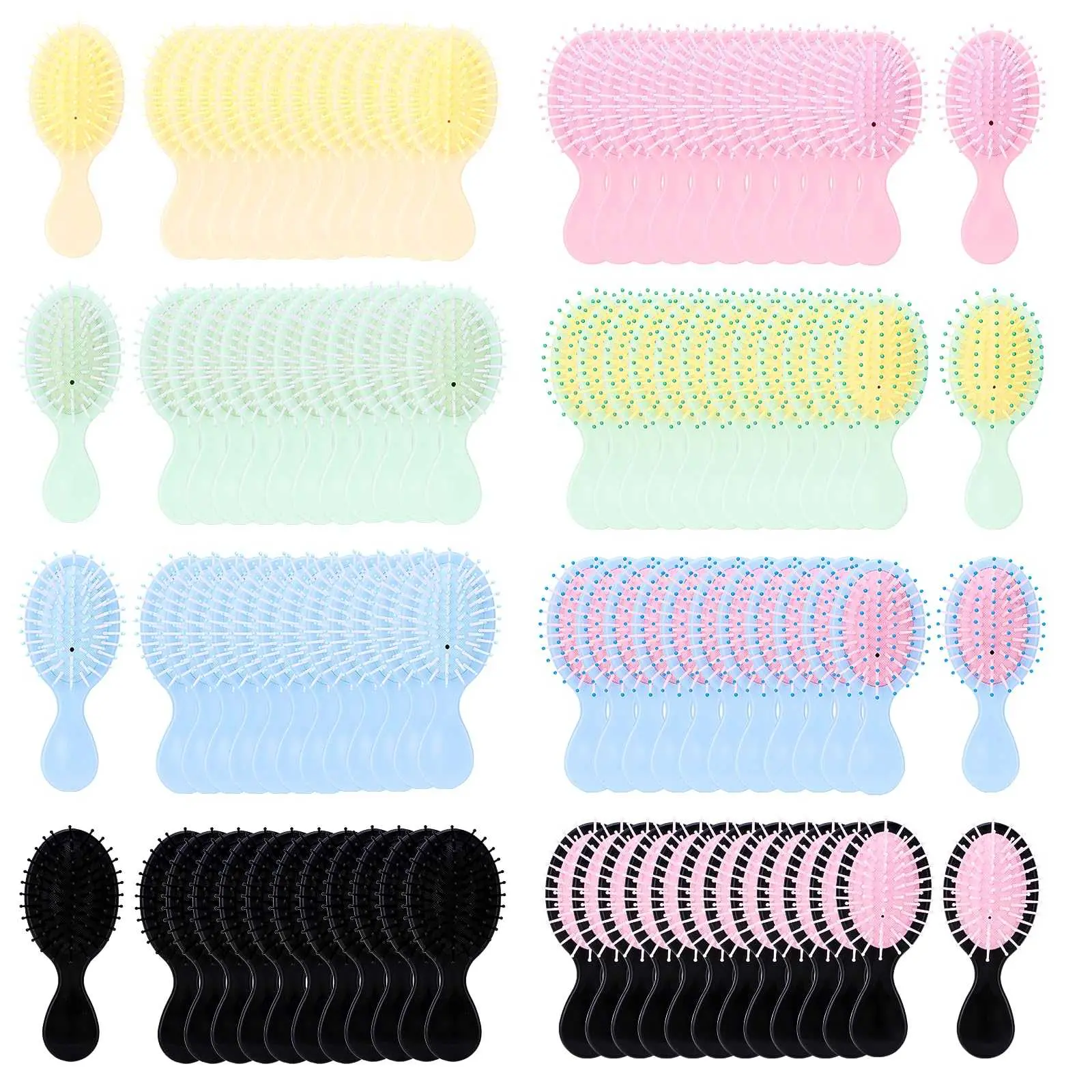 48 Pcs Mini Hair Brushes Bulk, Small Detangling Hairbrush Set, Compact Air Cushion Travel Hair Brushes for Women, Girls, Wet & Dry Hair，Colorful Compact Purse Hairbrush for Party Favors