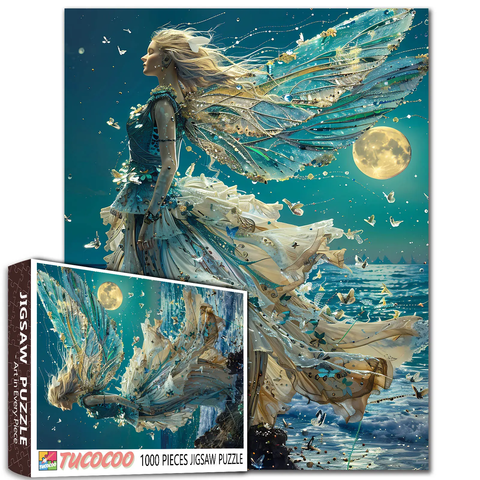 Tucocoo Ocean Moon Fairy 1000 Pieces Jigsaw Puzzle 70x50cm Home Game Stress Relief Brain Exercise Challenging Wall Decoration Gift Idea