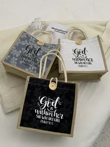 Mini Women's Handbag, Foldable Linen Shopping Bag, Floral Embossed Handbag, With 'She Will Not Fall' Print. Features Sturdy Handles and Buckle Closure. Ideal for Shopping, Travel, Home Storage. A Perfect Gift for Valentine's Day
