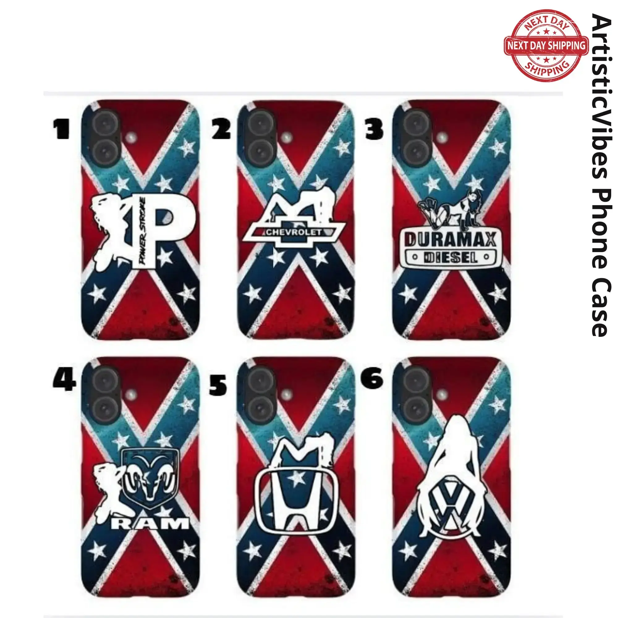 Rebel Flag Powerstroke Chevy Kenworth Dodge Ram Tough Case for iPhone 17 16 15 14 13 12 11 Pro Max