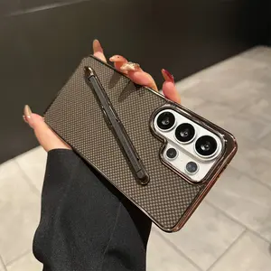 Luxury Plaid Phone Case with Stylus Pen for Samsung Galaxy S26Ultra S25Ultra S24Ultra S23Ultra S22Ultra S26Plus S25Plus S24Plus S23Plus S22Plus S24FE S23FE, Anti-Slip Shockproof