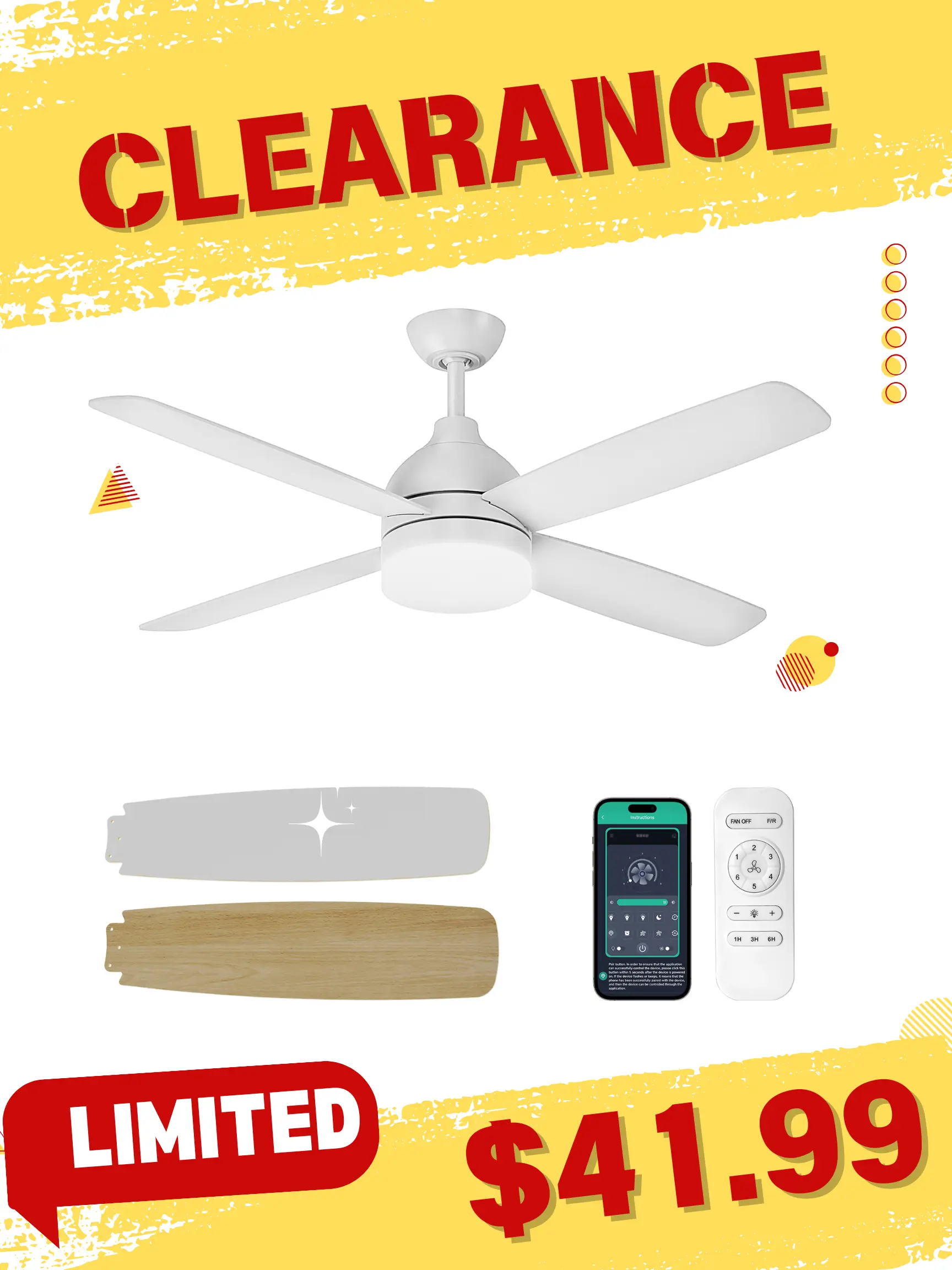 Ceiling Fans with Lights, 52 Inch Black Walnut Ceiling Fan Light Dimmable LED Light, Reversible Quiet DC Motor for Living Room, Bedroom, Home Kitchen