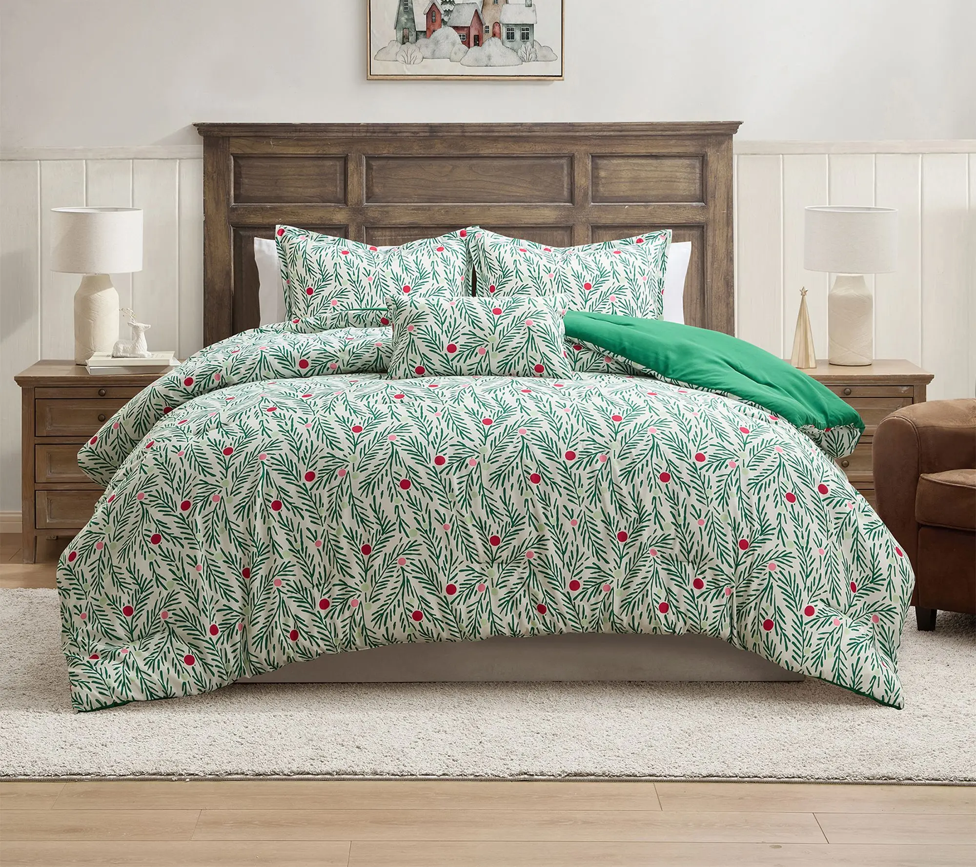 Hallmark Green Branches 3-Piece Holiday Comforter Set, Twin/Tw