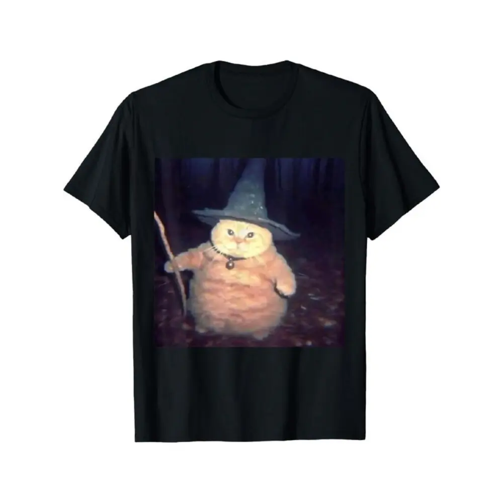 Wizard Cat Halloween T-Shirt – Funny Cat Meme Graphic Tee for Men & Women Cotton Menswear