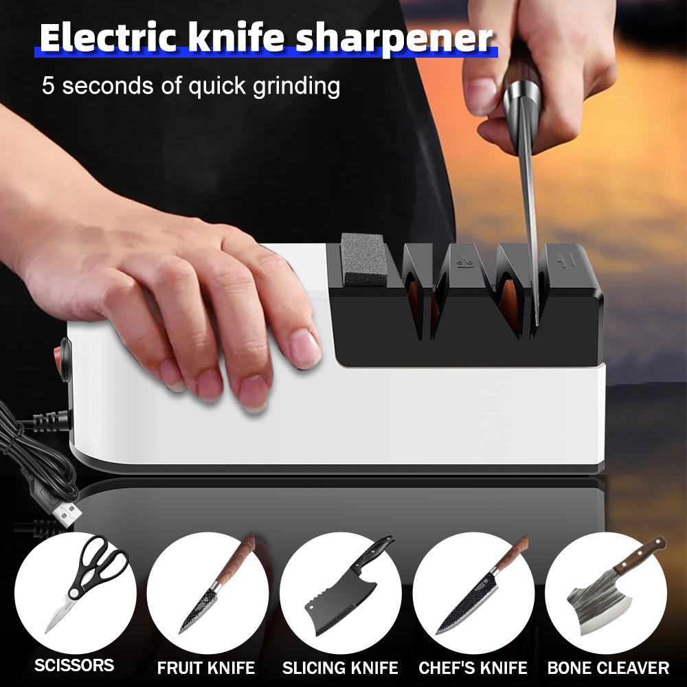 Electric Knife Sharpener Tool for Kitchen Knives, Automatic Sharpening & Polishing, Helps Repair and Restore Blades Electric Knife Sharpener Tool for Kitchen Knives, Automatic Sharpening & Polishing, Helps Repair and Restore Blades