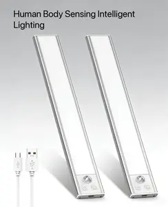 Under Cabinet Lights, 52 LED Cold White Rechargeable Under Cabinet Lighting Motion Sensor LED Lights for Kitchen, Counter, Closet, Stairs (12.2 inches Silver)1 PCS and 2 PCS available for selection