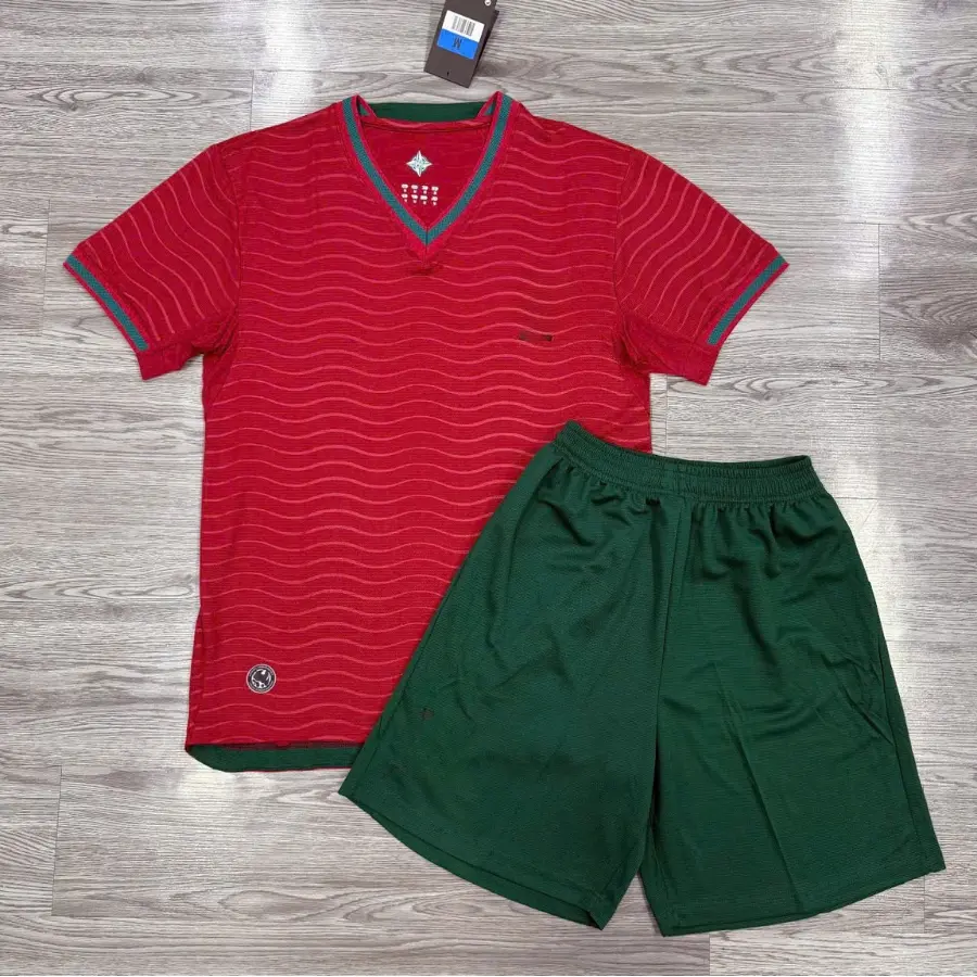 BUY JERSEY GET FREE SHORTS - Portugal Soccer Jersey Shorts Set Red Green V-Neck Athletic Training Outfit Unisex