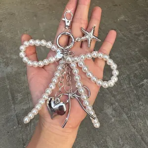 Sweet Bow Silvery Heart Pendant  Keychain Versatile Bag Charm