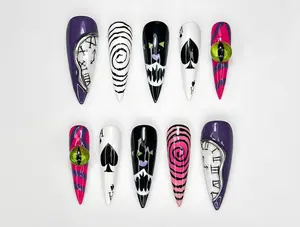 Cat Wonderland Press On Nails - Alice in Wonderland Nail Art - Playing Card & Spiral Illusion Nails - Halloween Nails