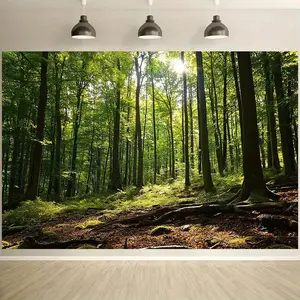 1PC,2D Flat Forest Scenery Tapestry Background Cloth, Sunlight Penetrating Trees & Green Plants Decorative Cloth, Wall Decor Hanging for Living Room, Bedroom, Dormitory, Photography Backdrop Prop T
