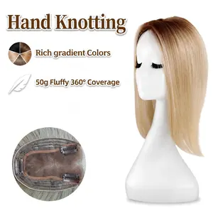 EC WIGS Women's 50g Volumizing Synthetic Hair Topper, 14in Straight Hairpiece, 4x4.8in Hand-Knotted Lace Base, 3D 360° Coverage, Breathable, Daily Grey Root Cover
