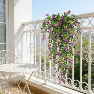 3 Pack UV-Resistant Artificial Hanging Flowers, Vibrant Silk Violet Fake Plants with Eucalyptus Leaves, Realistic Hanging Vines, Easy Maintenance, Realistic Appearance, Versatile Decoration for Home Garden Decor, Home Decoration Bouquet