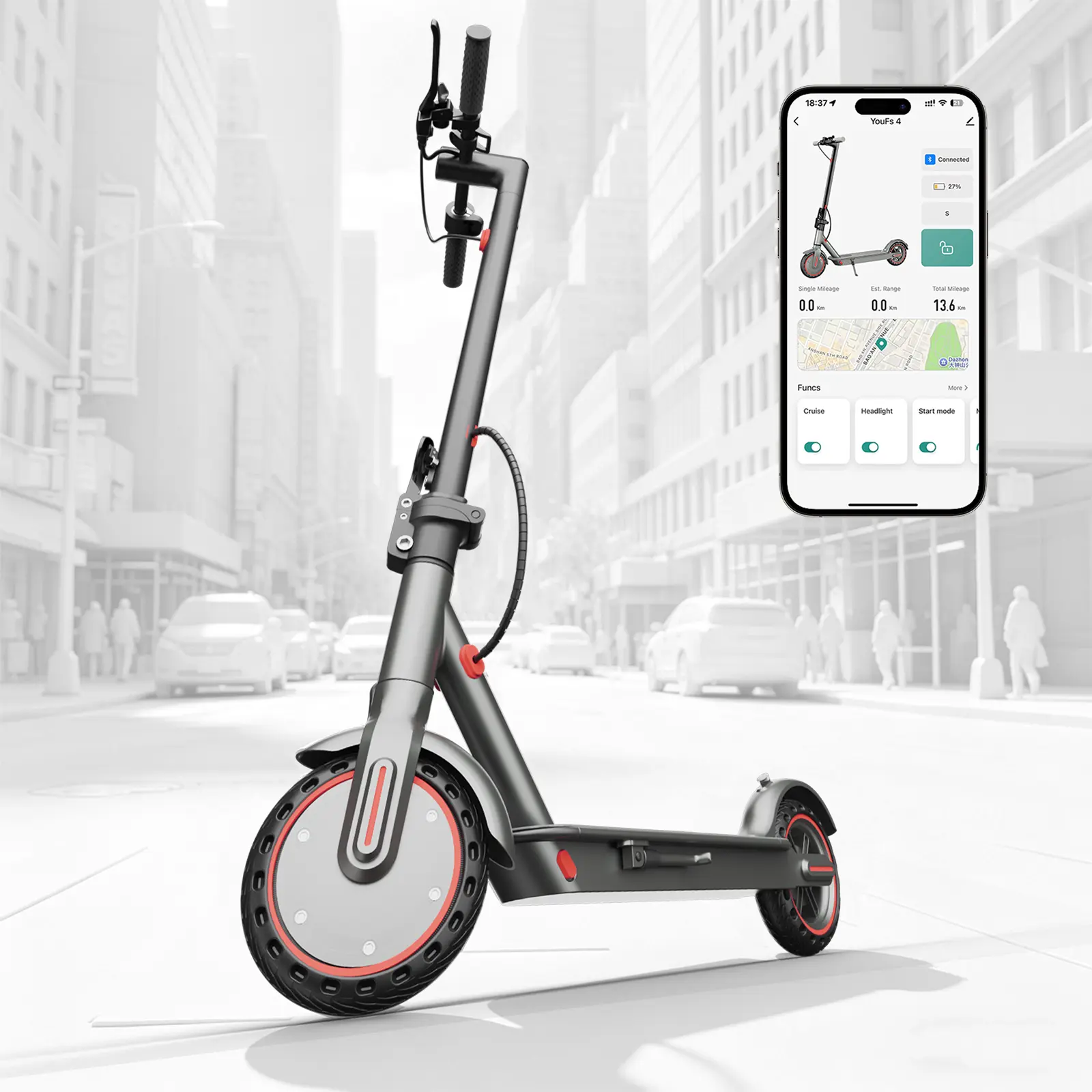 2026 D8 Electric Scooter for Adults, 350W Motor Up to 19 MPH Top Speed, Max 21 Miles Range, 8.5" Solid Tires with Shock Absorption, Smart App control Foldable Commuter Scooter Portable for Urban Travel