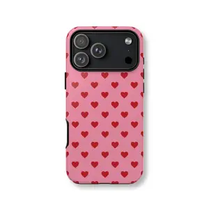 Secret Crush Phone Case, Pink Red Heart Pattern Phone Case, Cute Love Aesthetic Cover For iPhone 17 Pro Max, 16 Plus, 15, 14, 13