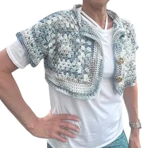 Crochet Clatch Short Sleeve Cropped Cotton Sweater - Medium Size, Modern Stylish Look, Comfortable & Versatile for Various Occasions