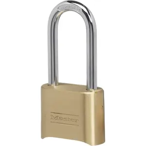 Master Lock Brass Combination Lock, Gate Lock for Outdoor Fence or Shed, Customizable Combination Padlock with Extended /InchLong Shackle, DLH