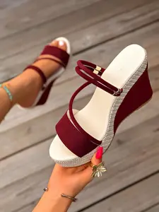 Women's Fashionable Solid Color Wedge Sandals, Casual Comfortable Breathable Sandals for Daily Wear, Lightweight Wedge Heels for Women & Girls