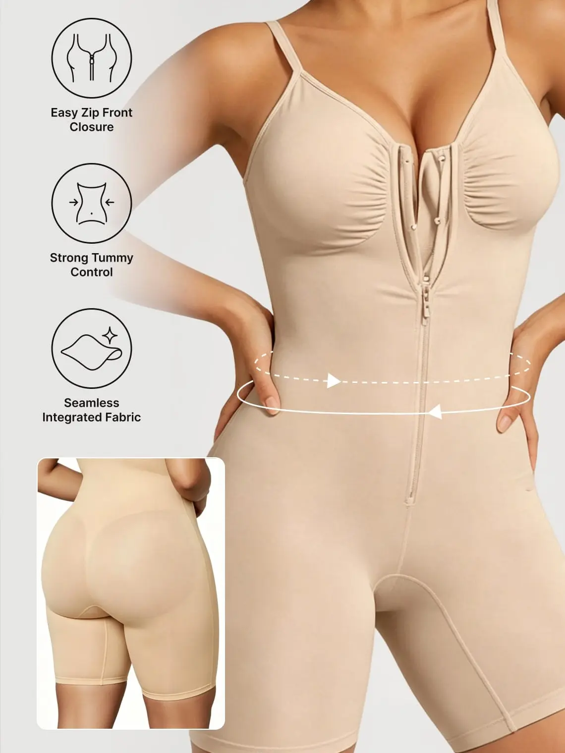 Azazie Women's High Compression Zip-Up Shapewear Bodysuit, Seamless Tummy Control Body Shaper
