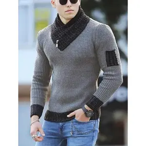 Men's Solid Color Rib Shawl Collar Sweater