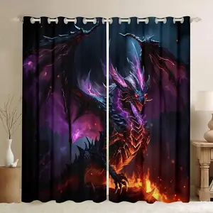 Black Dragon Blackout Curtains, Magic Animal Curtains & Drapes, Neon Purple & Black,30%-50% Blackout for Bedroom Living Room Office