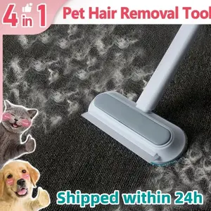 【4 in 1】 multi-purpose-Convenient reusable pet hair remover brush, for Long & Short Haired Dogs Cats  extra long handle, – Extra-Long Handle Lint Cleaner for Dog & Cat Hair, Washable Multi-Surface Tool for Furniture, Bedding, Clothes & Car Interiors