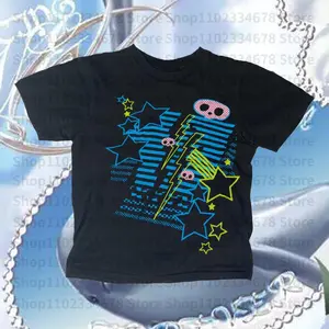 Y2K Clothes Goth Emo Girl Crop Top Punk Fairy Streetwear Slim T-Shirt Vintage Women Letter Print Aesthetic Cute Grunge Baby Tees, Punk Goth T Shirts Y2k Style Clothes Emo Girls Streetwear 2000s Tops Anime Emo Oversized T-shirt Female