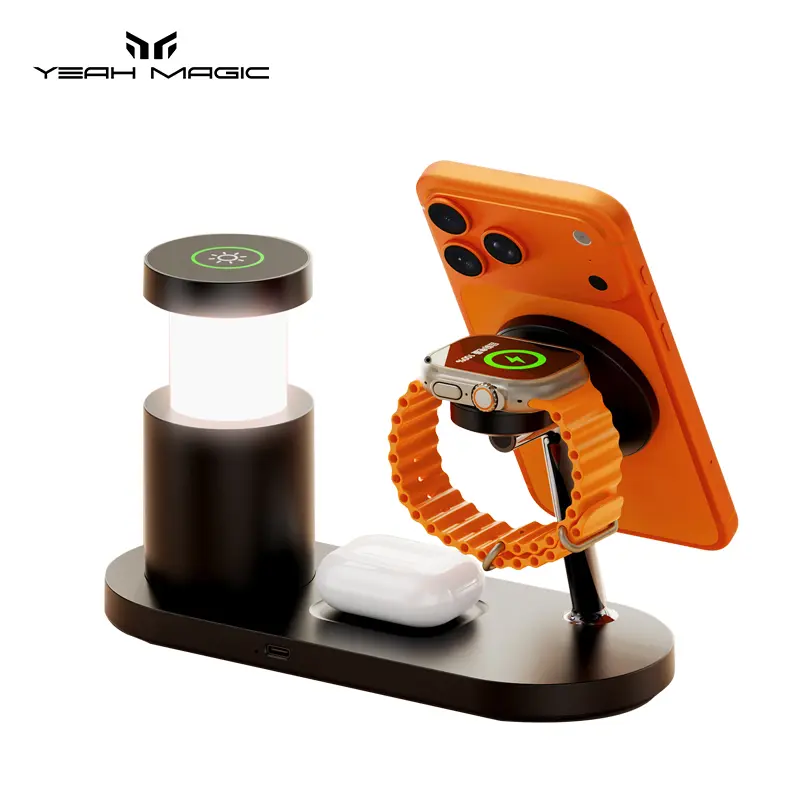 4-in-1 QI2 25W Wireless Charging Station,with LED Night Lights,Fast Charger Stand for iPhone,Apple Watch,AirPods,with Bedside lamp