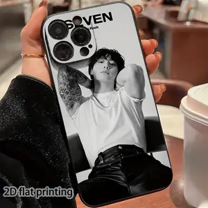 Jeon Jung Kook Fashion 2D printed design mobile phone case black, transparent mobile phone case is suitable for iPhone 16/ 11/ 12/ 13/ 14/ 15/ 16 Pro Max black beautiful mobile phone case, boyfriend and girlfriend's birthday gift.