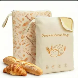 2 Packs XL Beeswax Bread Bags, Wide Zipper Access, Natural Cotton Sourdough Bags, Reusable Bread Bags for Homemade Loaves, Practical Bread Bags with Zip Seal for Freshness| L-wide zipper