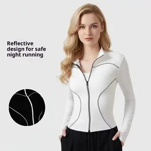 Essence Women's Autumn Winter Sports Blouse Quick-Drying Zipper Reflective Design Yoga Fitness Jacket Long-Sleeved Outdoor Running Clothes